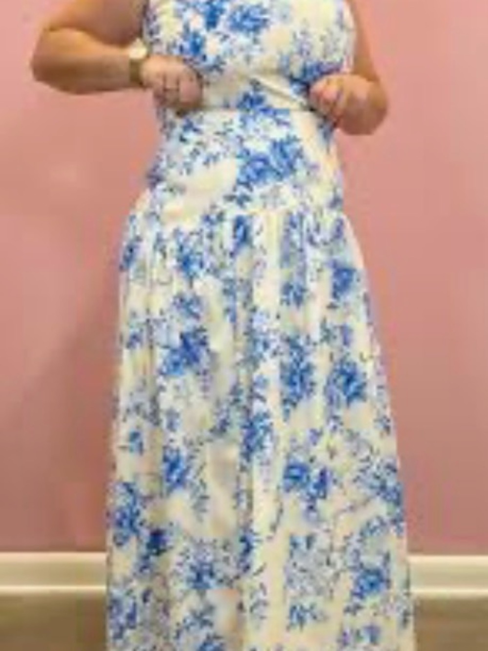Sleeveless Blue Floral Maxi Dress - Women's Summer Casual